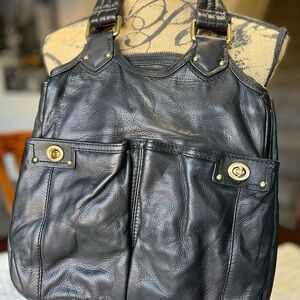 Marc Jacobs Black Leather Shoulder Bag with Gold Hardware